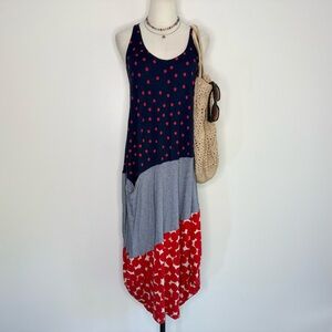 Polka Dot Sleeveless Dress - Navy, Gray, and Red